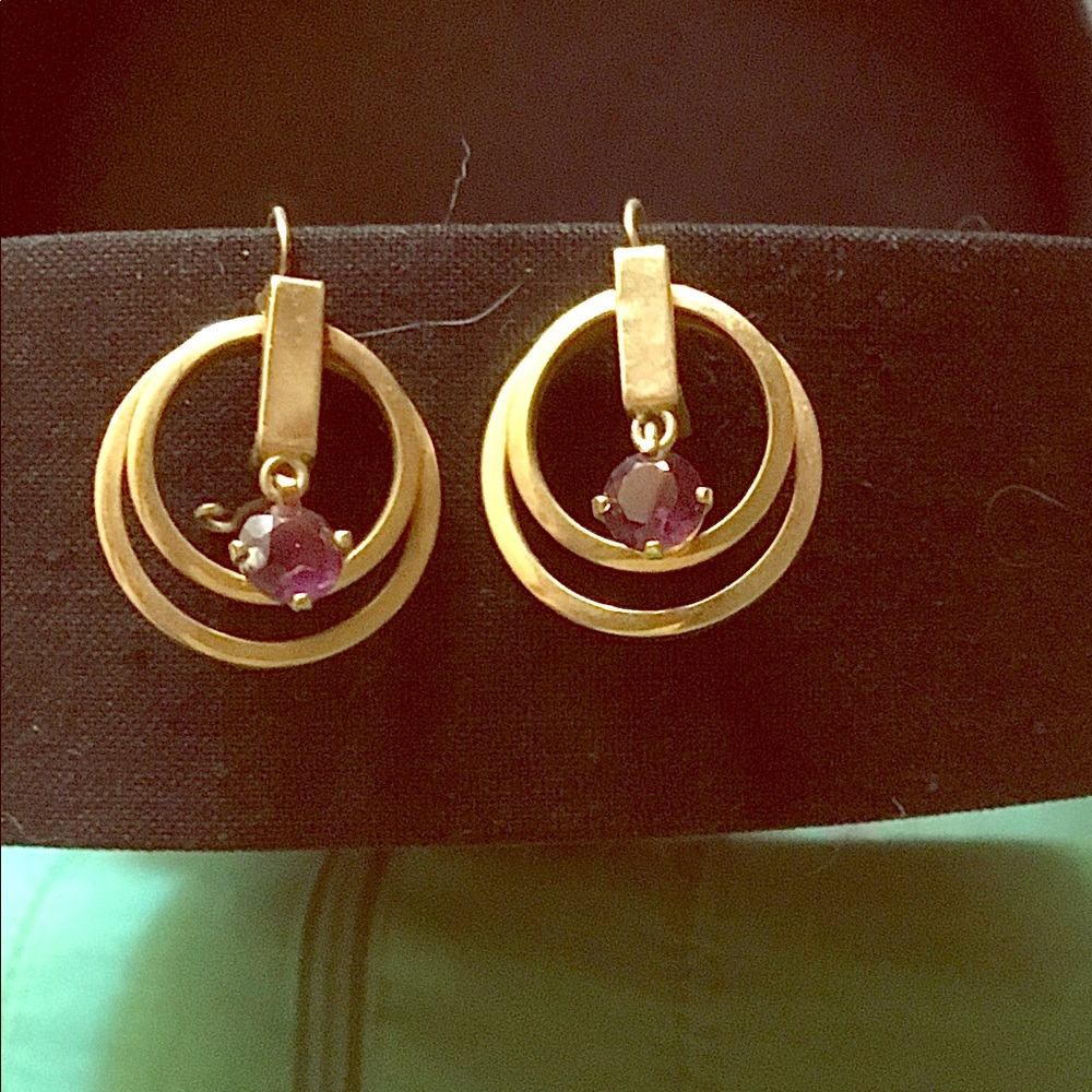 Earrings 14K Vintage Custom w/ Drk Color Amethysts